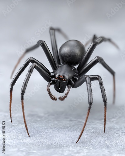 Obraz na płótnie Realistic close-up of a black spider with intricate details and sharp features on a smooth surface w salonie