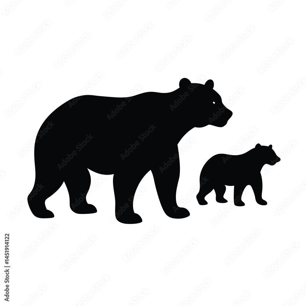 Fototapeta premium Forest Bear with Cubs Silhouette Vector Illustration