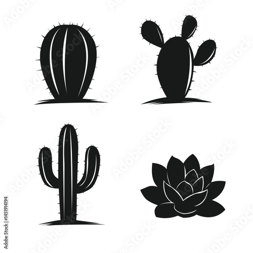 Cactus and Succulent Silhouette Vector Set – Minimal Black Plant Clipart for Stickers, Logo, and Decoration