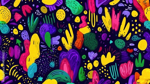 Colorful Abstract Doodle Pattern with Vibrant Shapes and Textures
