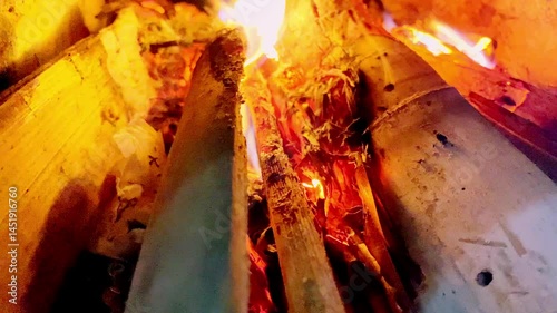 Macro Video of Fire Burning Firewood