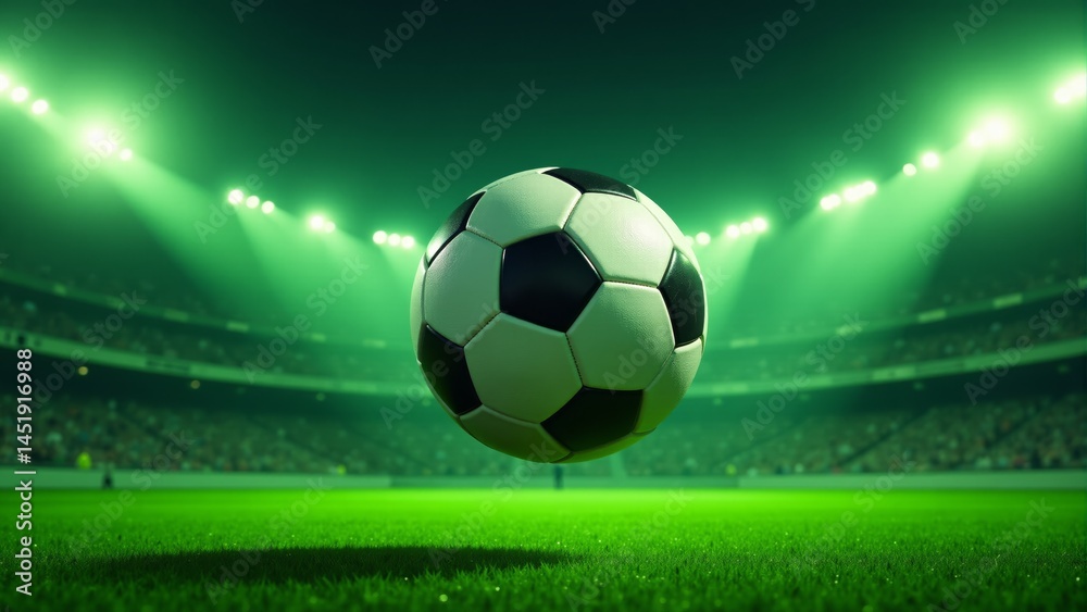 Fototapeta premium Soccer Ball Mid-Air In Stadium