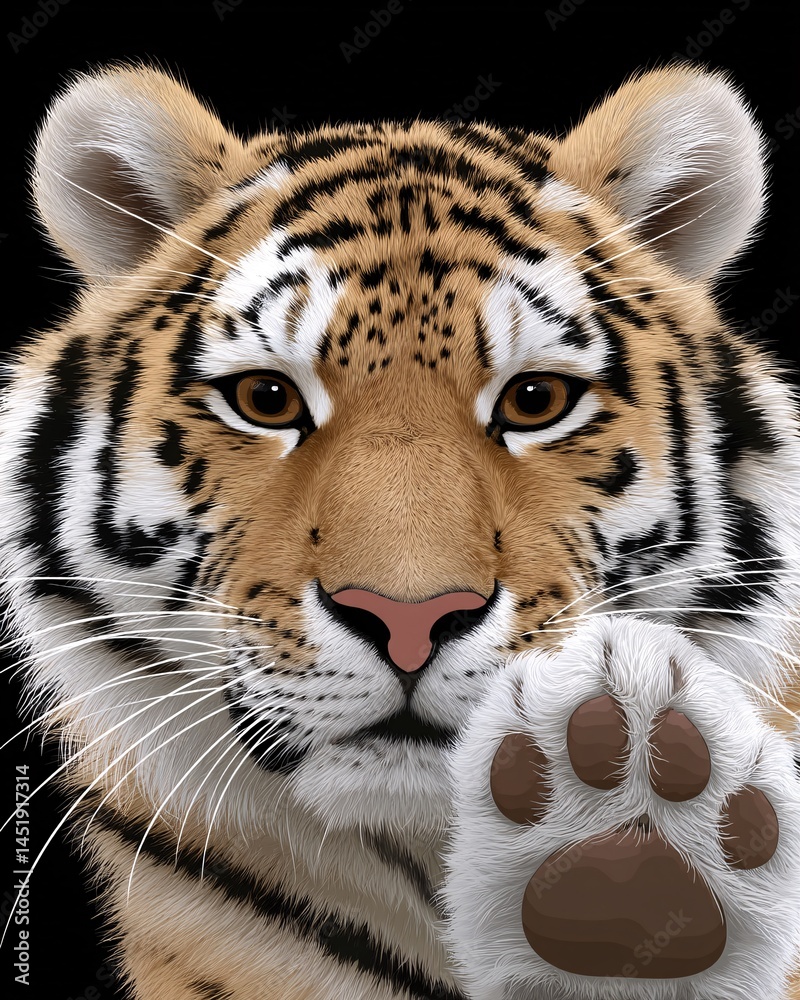 Realistic Portrait of a Majestic Tiger with Striking Features and Intense Expression