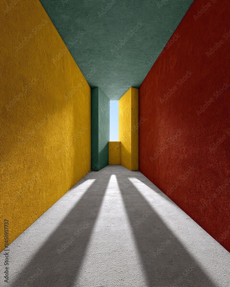 Colorful Modern Hallway with Light and Shadows in Minimalist Interior Design