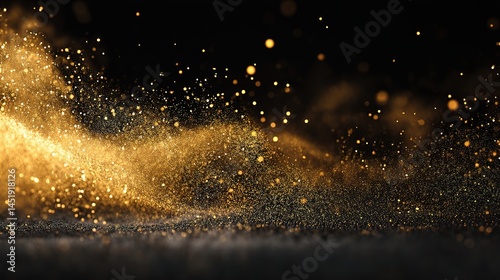 Minimal Abstract Golden Dust Particles Floating in Darkness