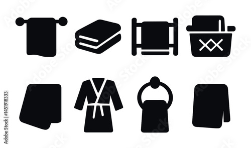 Laundry and bathroom silhouette icons set – clean, simple, household symbols