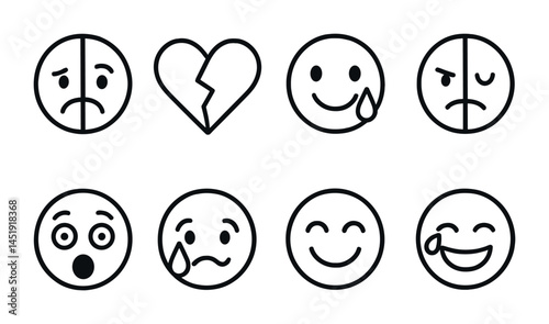 Emotion and mood icons set – outline, linear, expressive and facial symbols