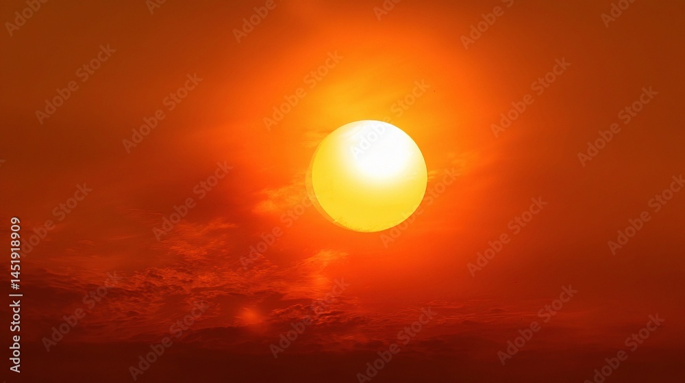 Intense Orange Sky with Blinding Sun and Atmospheric Haze