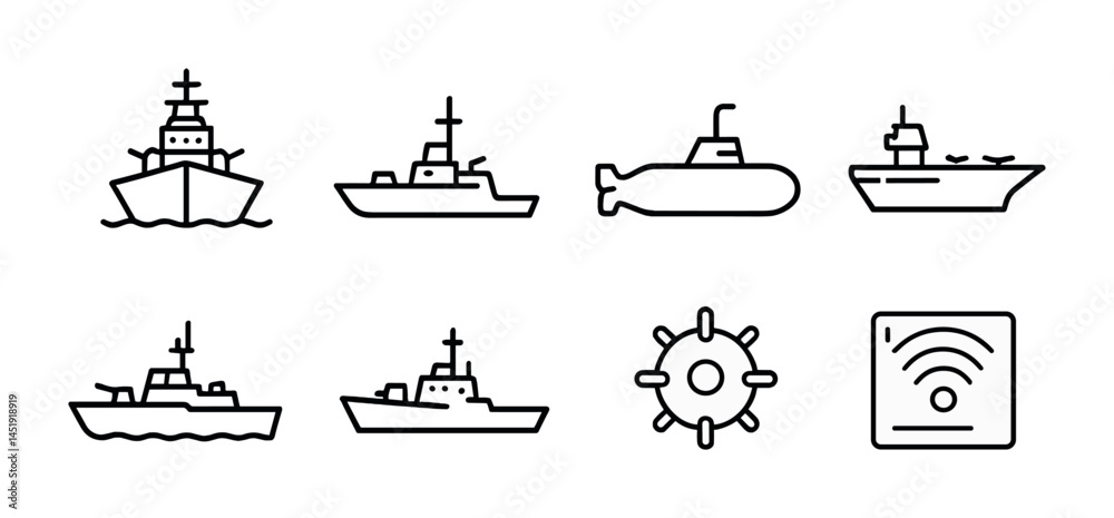 Obraz premium Nautical line icons set – marine, seafaring, boat symbols