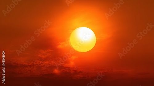 Obraz na płótnie Intense Orange Sky with Blinding Sun and Atmospheric Haze w salonie