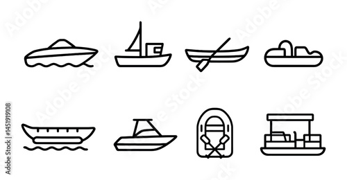 Nautical and boat outline icons set – marine, sailing, watercraft images