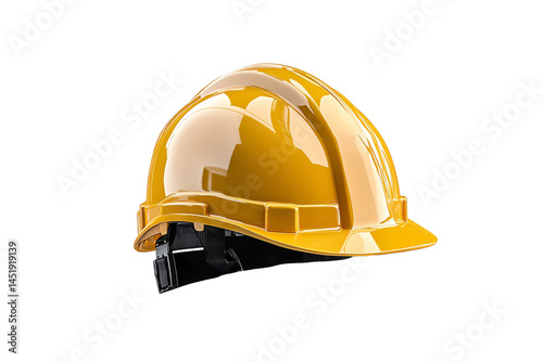 Obraz na płótnie Yellow hard hat Bright yellow construction helmet with reflective surface and black interior strap for secure, isolated on a transparent background w salonie
