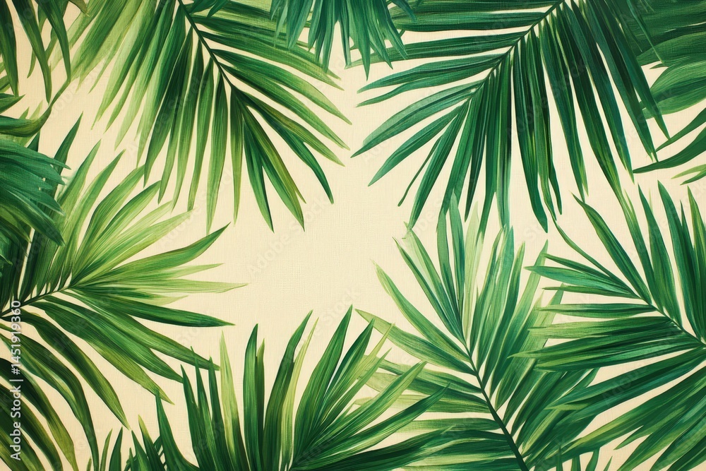 Fototapeta premium Tropical palm leaves arranged in a decorative pattern.