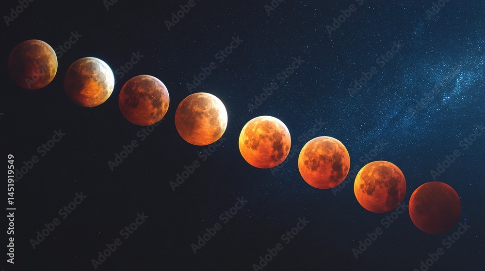 Lunar Eclipse Sequence Showing All Moon Phases in Stunning Detail