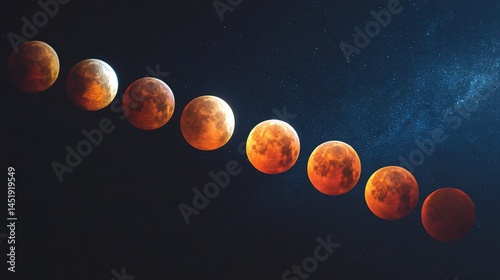 Obraz na płótnie Lunar Eclipse Sequence Showing All Moon Phases in Stunning Detail w salonie