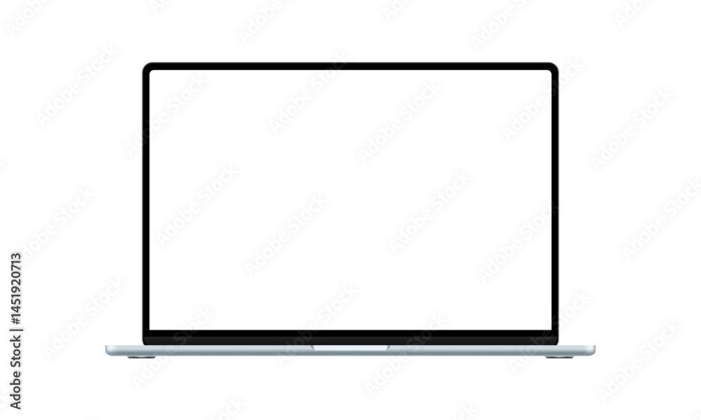 Modern Blue Laptop Mockup With Blank Screen, Front View, Isolated On White Background. Vector Illustration Modern Blue Laptop Mockup With Blank Screen, Front View, Isolated On White Background. Vector Illustration