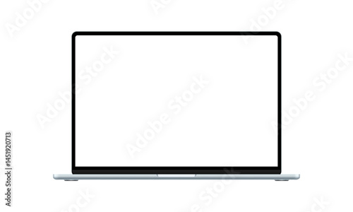 Modern Blue Laptop Mockup With Blank Screen, Front View, Isolated On White Background. Vector Illustration