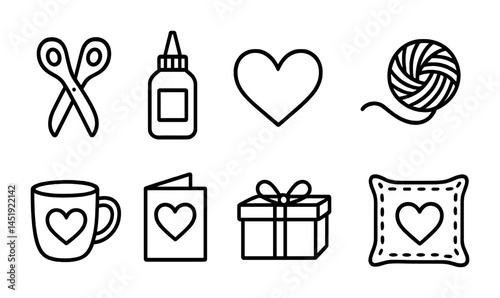 Craft and diy outline icons set – line, handmade, creative design symbols