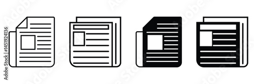 Newspaper Icon Set – Outline and Vector Symbols on White Background for Media and News Design
