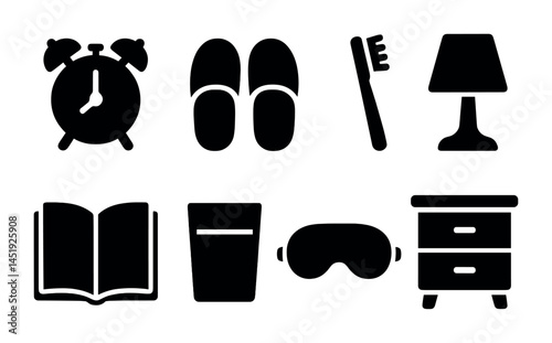 Home and living silhouette icons set – solid, filled, daily essentials symbols