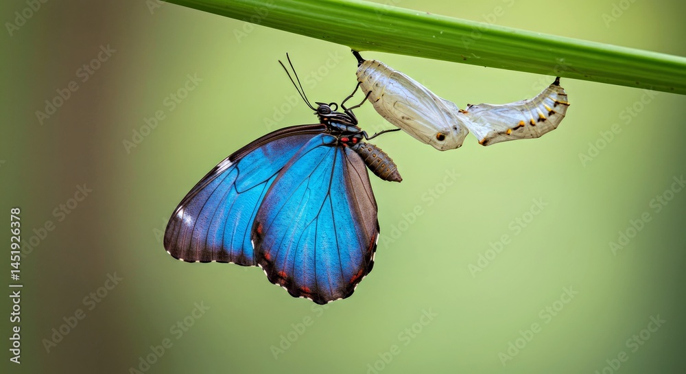 Obraz premium Blue Morpho Butterfly Emergence Chrysalis Time Lapse Style Recreation Photo