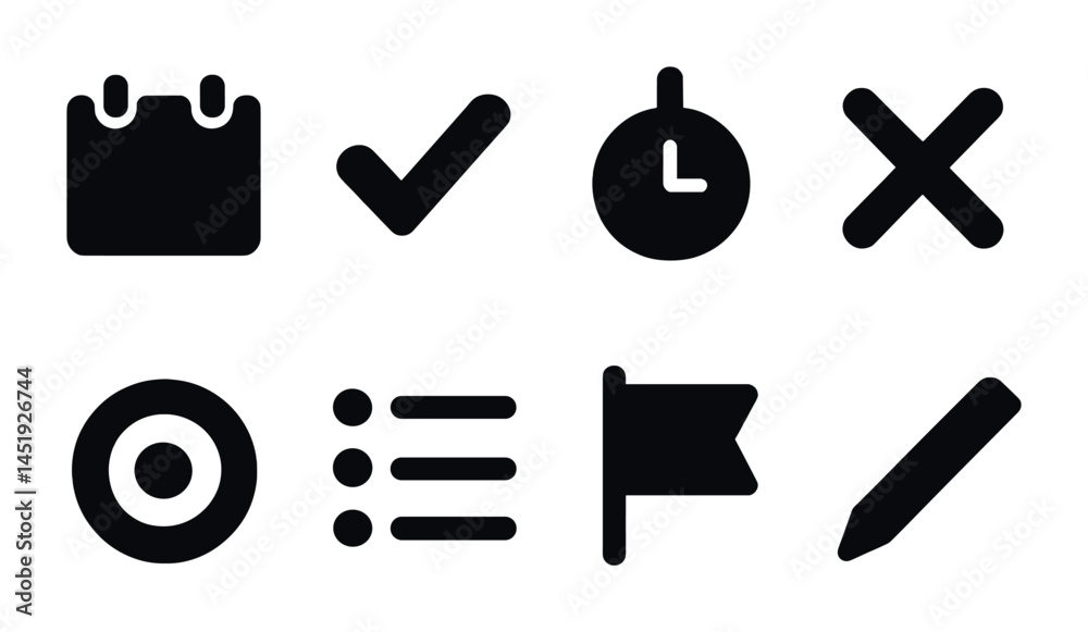Fototapeta premium Office and productivity solid icons set – filled, business, work efficiency symbols