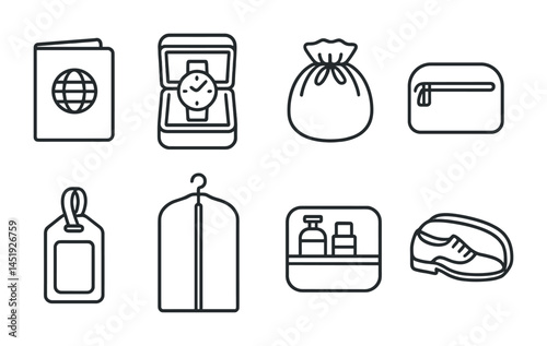 Travel and tourism icons set – outline, linear, vacation symbols for planning