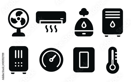 Home appliance solid icons set – filled, household devices, domestic gadgets symbols