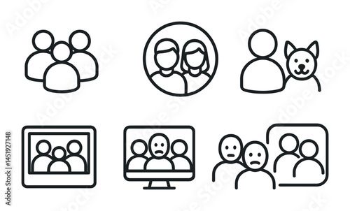 Family and community icon set – outline, linear, social connection symbols