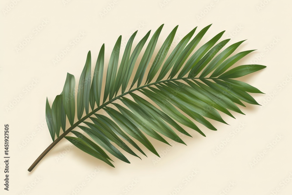 Detailed illustration of a palm leaf against a light beige background. Detailed illustration of a palm leaf against a light beige background.