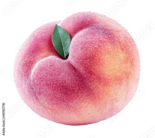 juicy peach with leaf - isolated on white background