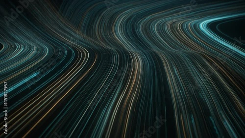 Animated abstract curves and data stream particles flowing across screen, circuit board inspired, seamless loop, high-tech visual, motion graphics, 4K.