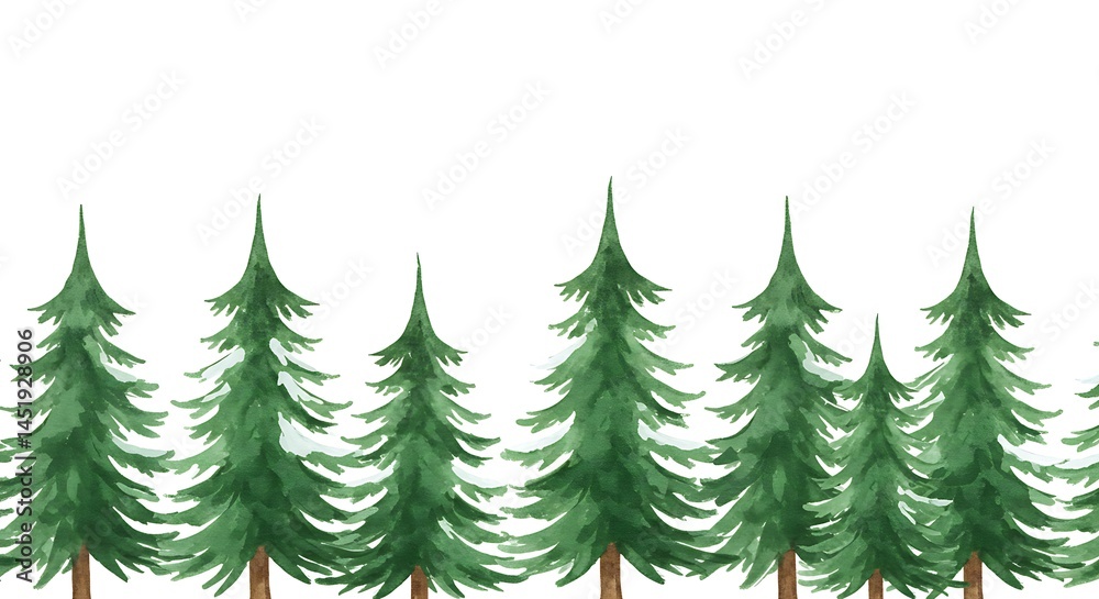 Obraz premium Watercolor Evergreen Forest Border: Serene Green Trees AI Generated