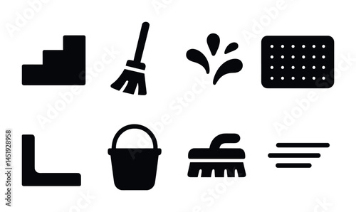 Cleaning and maintenance solid icons set – flat, filled, housekeeping symbols