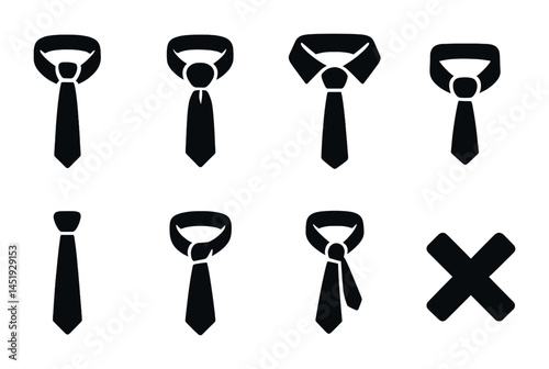 Business attire silhouette icons set – corporate, necktie, formal office elements