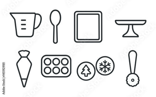Baking and kitchen outline icons set – cooking, culinary, kitchenware symbols
