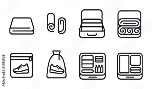 Travel and packing line icons set – outline, linear, luggage and organization symbols