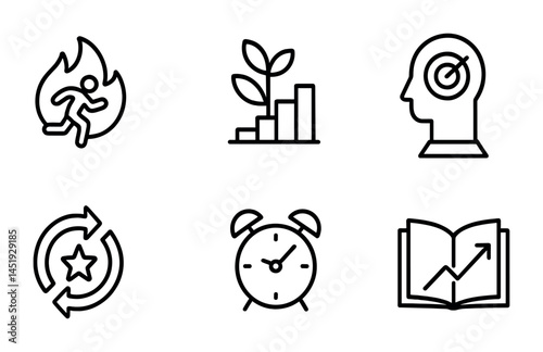 Business and growth line icons set – outline, linear, success and progress symbols