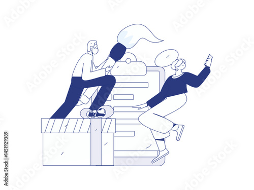 Invite friends to conduct questionnaire flat vector concept operation hand drawn illustration
