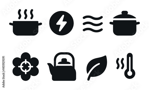 Cooking and kitchen solid icons set – filled, culinary, food preparation symbols