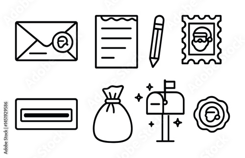 Mail and postage line icons set – linear, outline, envelope and delivery symbols