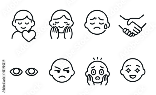 Emotions and expressions line icons set – outline, mood, feelings symbols