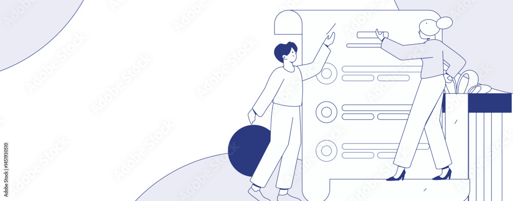 Fototapeta premium Invite friends to conduct questionnaire flat vector concept operation hand drawn illustration