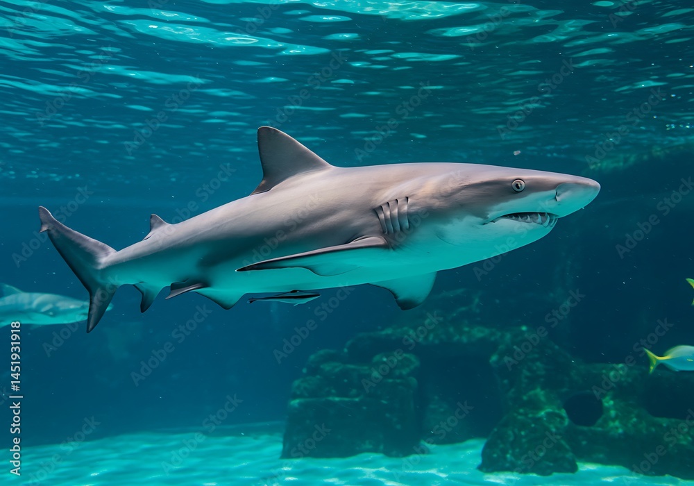 Fototapeta premium Ocean Majesty: Shark's Underwater Grace AI Generated