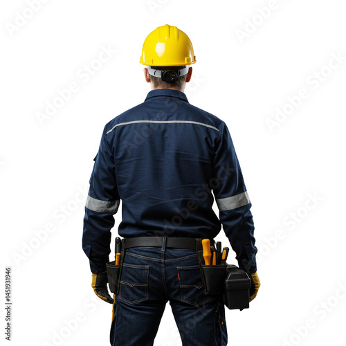Back view of worker on transparent background PNG Generative AI