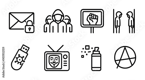 Security and privacy outline icons set – cyber, protection, digital safety symbols
