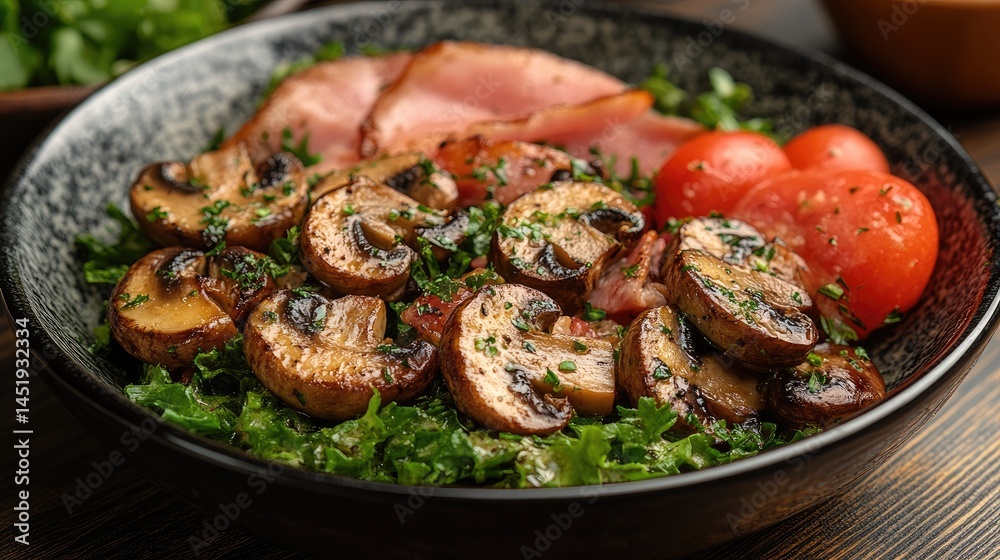 Hearty mushroom and ham salad bowl Hearty mushroom and ham salad bowl