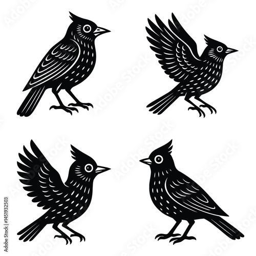 Skylark bird silhouette set icon clipart illustration & drawing