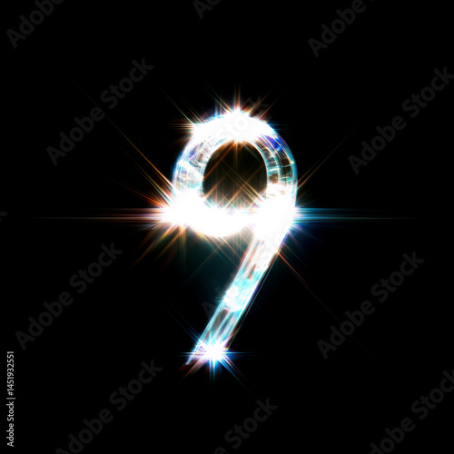 Flare Prism Shine Number 9 Overlay - Radiant Light Text Effect for Glamorous Designs. Perfect for Beauty, Fashion and Luxury Branding Projects. High-Quality Transparent PNG for Digital Creations