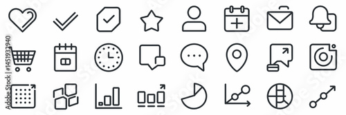 Data and communication icon set in grid – Great for analytics dashboards, charting apps, or enterprise software